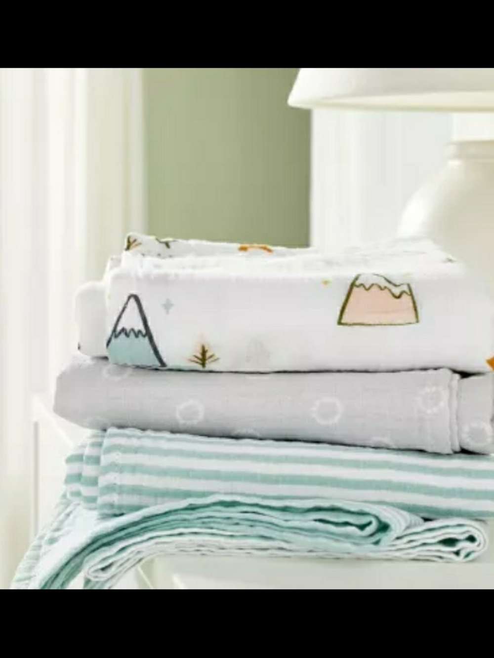 cloud island Mint Stripe and Mountain Print Muslin Swaddle Set